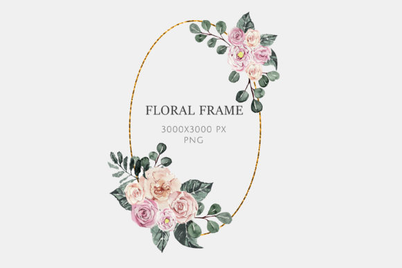 Enhance Your Designs with the Watercolor Floral Gold Frame Pink Rose